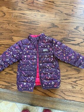 REI Purple Kids Space-Print Puffer Jacket with Pink Lining